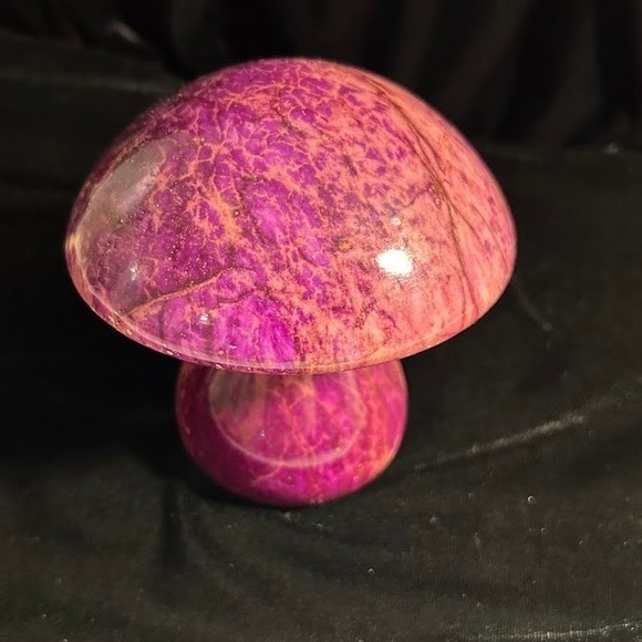 Vintage Alabaster Hand Carved Mushroom Made in Italy Purple Stone Figurine - Picture 2 of 8